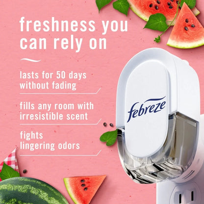 Febreze Plug In Air Freshener, Odor-Fighting Oil Refill, Sweet Watermelon Vine, 2 Refills