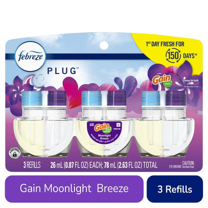 Febreze PLUG Air Freshener Gain Moonlight Breeze, 3 Pack 0.87 fl oz Oil Refill 3 ct - 5 Pack