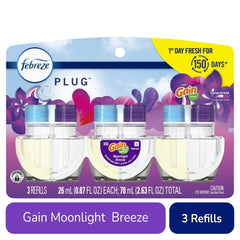 Febreze PLUG Air Freshener Gain Moonlight Breeze, 3 Pack 0.87 fl oz Oil Refill 3 ct - 5 Pack