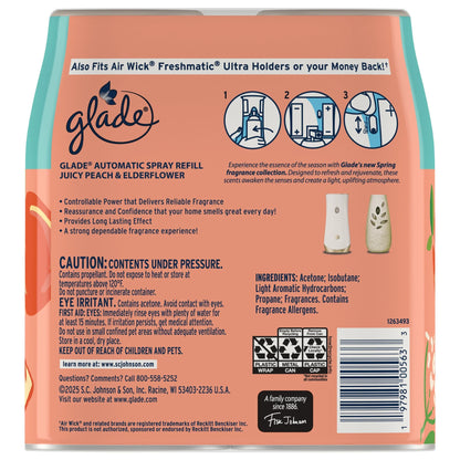 Glade® PlugIns®, Juicy Peach & Elderflower, Large Auto refills, 12.4 oz, 2 Count