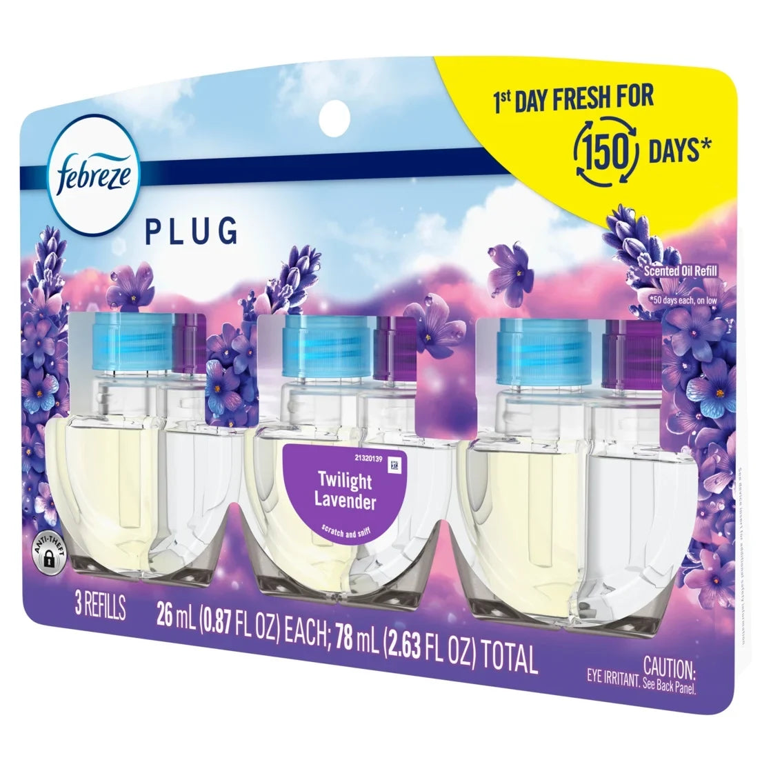 Febreze Plug In Air Freshener, Odor-Fighting Scented Oil Refill, Twilight Lavender Scent, 3 Refills