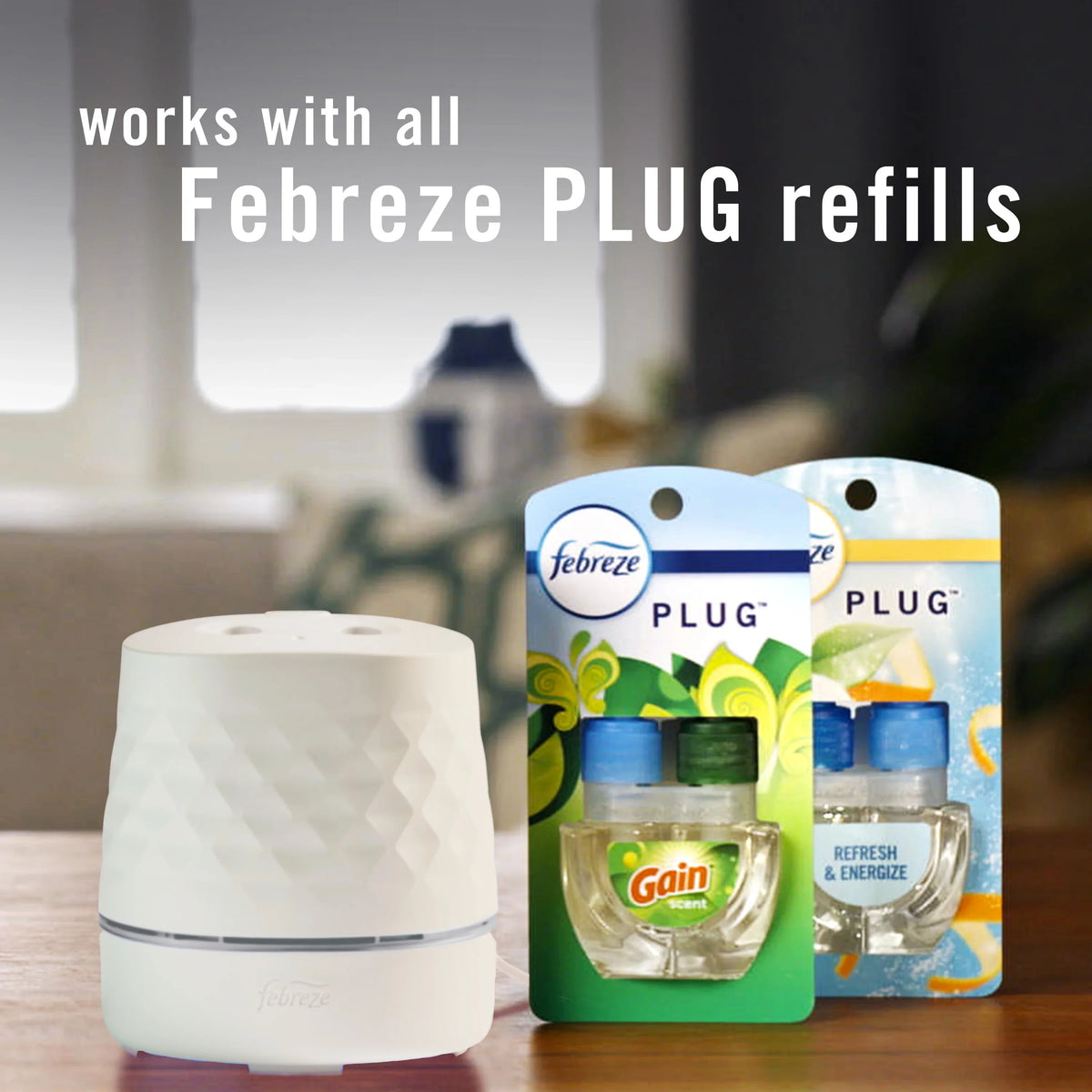 Febreze Plug Scent Booster, Air Freshener, Scented Oil Diffuser, Gain, Starter Kit + 2 Refill