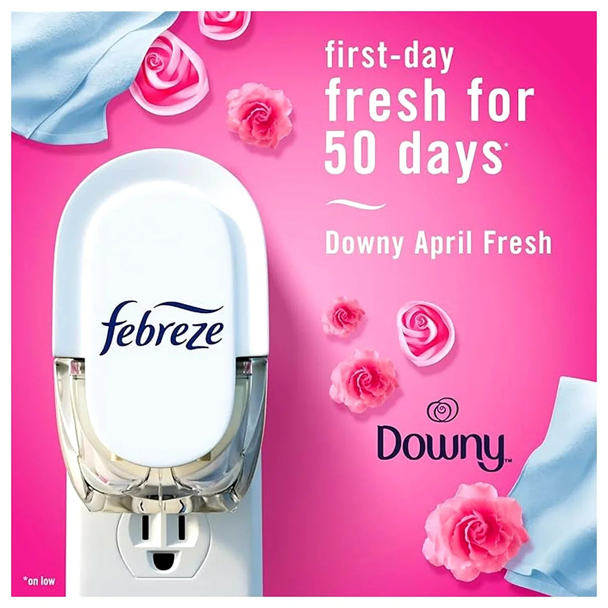 Febreze Plug In Air Fresheners, Downy April Fresh Scent, Odor Eliminator for Strong Odors, 1 Warmer + 2 Oil Refills