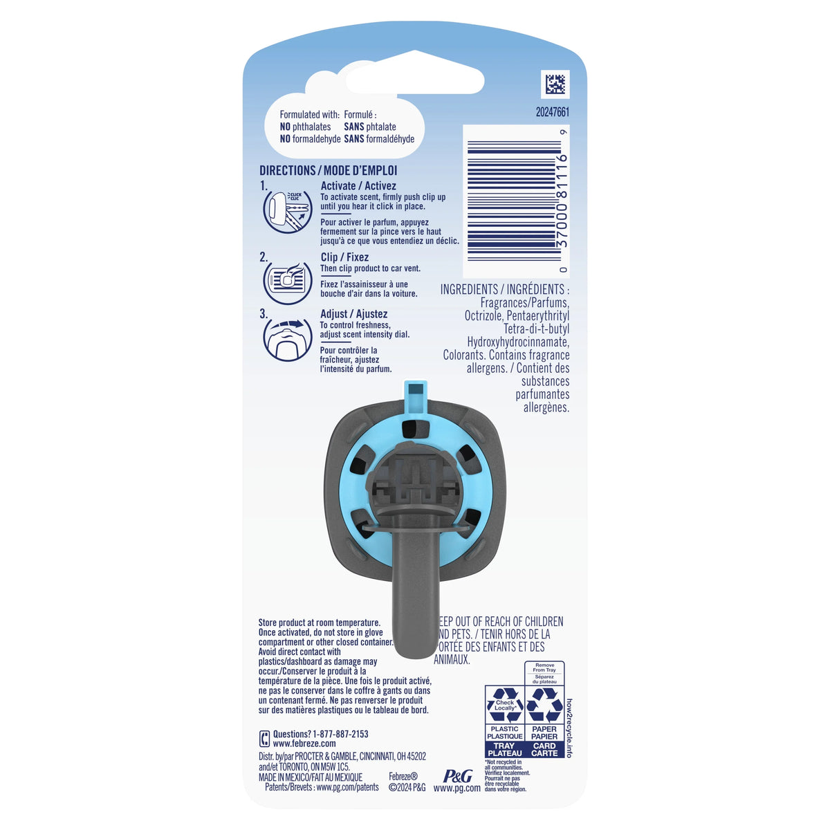 Febreze Car Air Freshener Vent Clip, Midnight Storm, 1 count