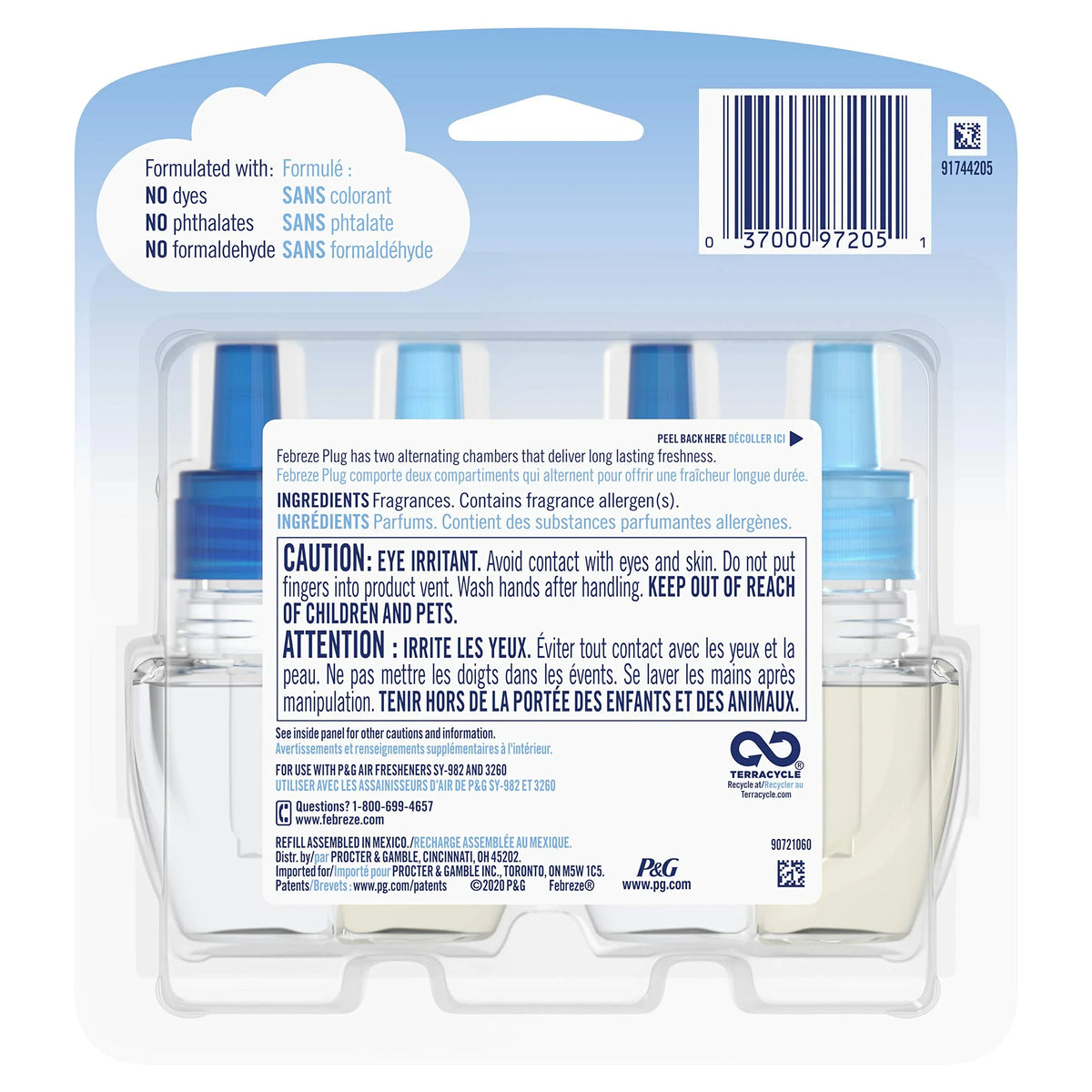 Febreze Plug in Air Fresheners, Heavy Duty Crisp Clean, Odor Eliminator for Strong Odors, Scented Oil Refill (2 Count)