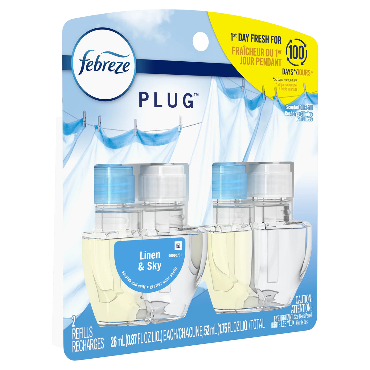 (6 pack) Febreze Plug In Air Freshener, Odor-Fighting Scented Oil Refill, Linen & Sky, 2 Refills