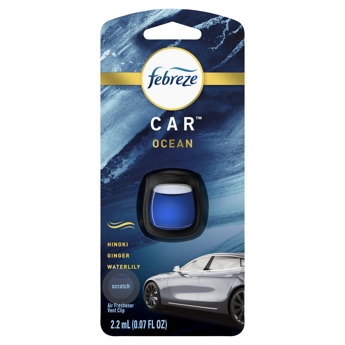Febreze Car Odor-Fighting Air Freshener Vent Clip, Ocean, 0.07 oz, 1 Count