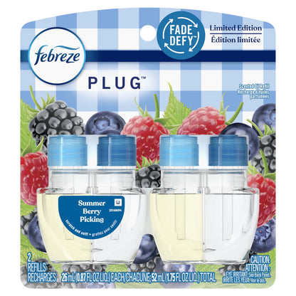 Febreze Plug In Air Freshener, Odor-Fighting Scented Oil Refill, Summer Berry Picking, 2 Refills