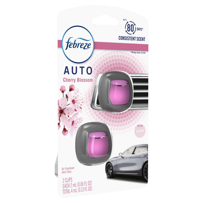 Febreze Auto Air Freshener Vent Clip Cherry Blossom Scent, .06 oz Car Vent Clip, Pack of 2