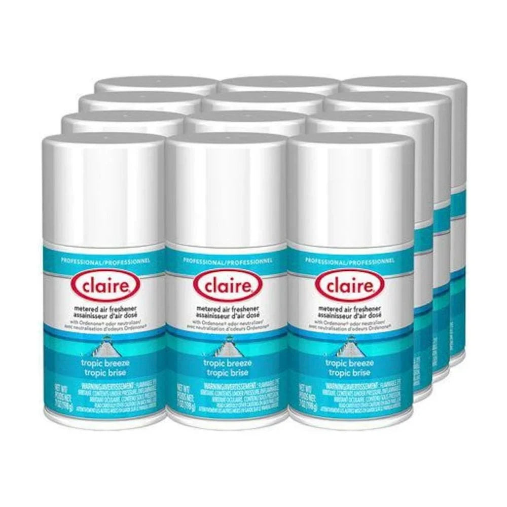 Claire Metered Air Freshener, 7 oz Aerosol Spray, Tropic Breeze, 12/Carton