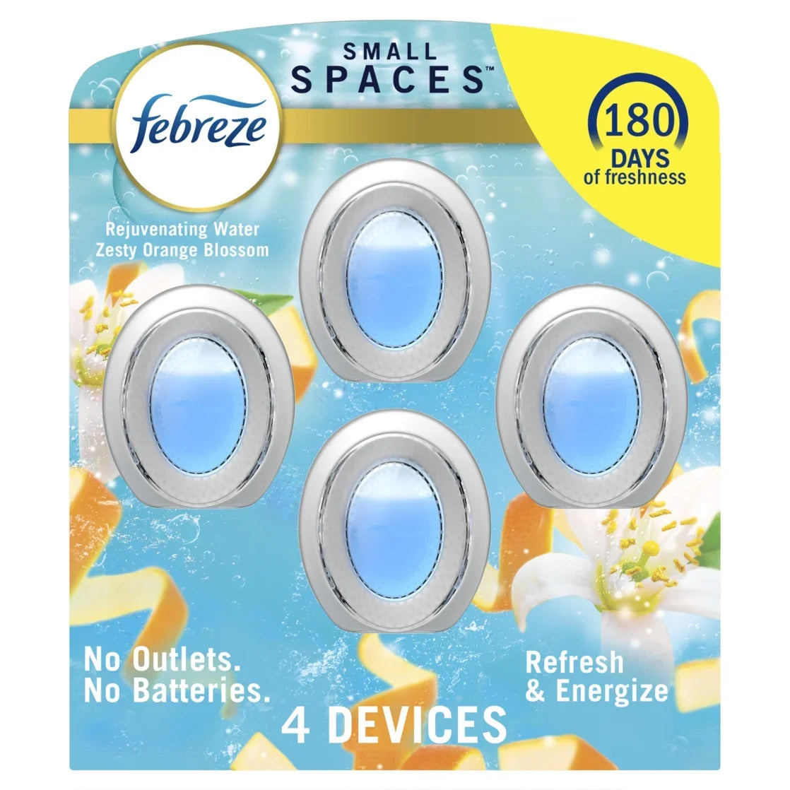 Febreze Small Spaces Air Freshener, Odor-Fighting, Refresh & Energize Scent, 4 Count