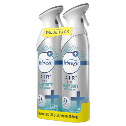 Febreze Air Freshener Spray, Odor-Fighting Room Spray, Heavy Duty Crisp Clean, 8.8oz, 2 Count