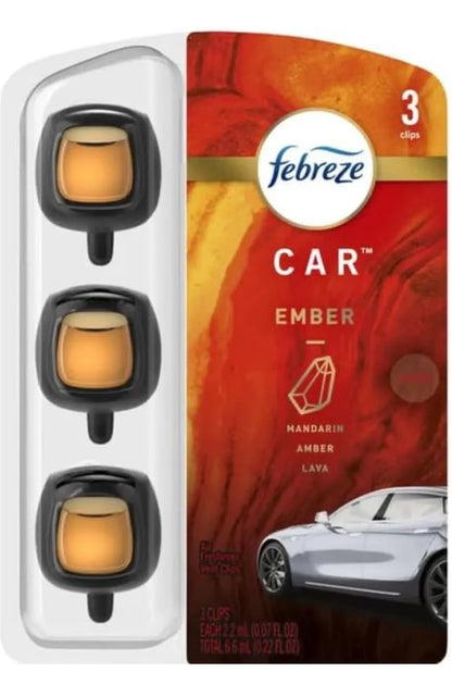 Febreze Car Air Freshener, Set of 3 Clips, Ember 0.7 Fl oz
