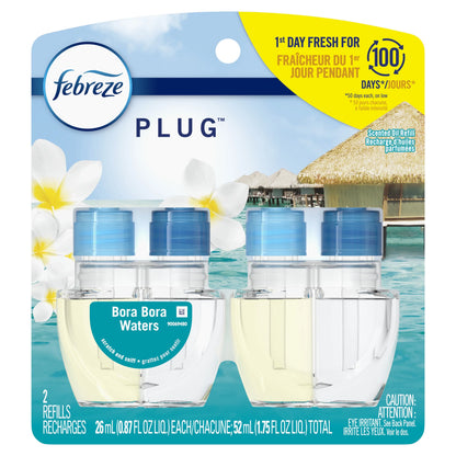 Febreze Plug In Air Freshener, Odor-Fighting Scented Oil Refill, Bora Bora Waters, 2 Refills