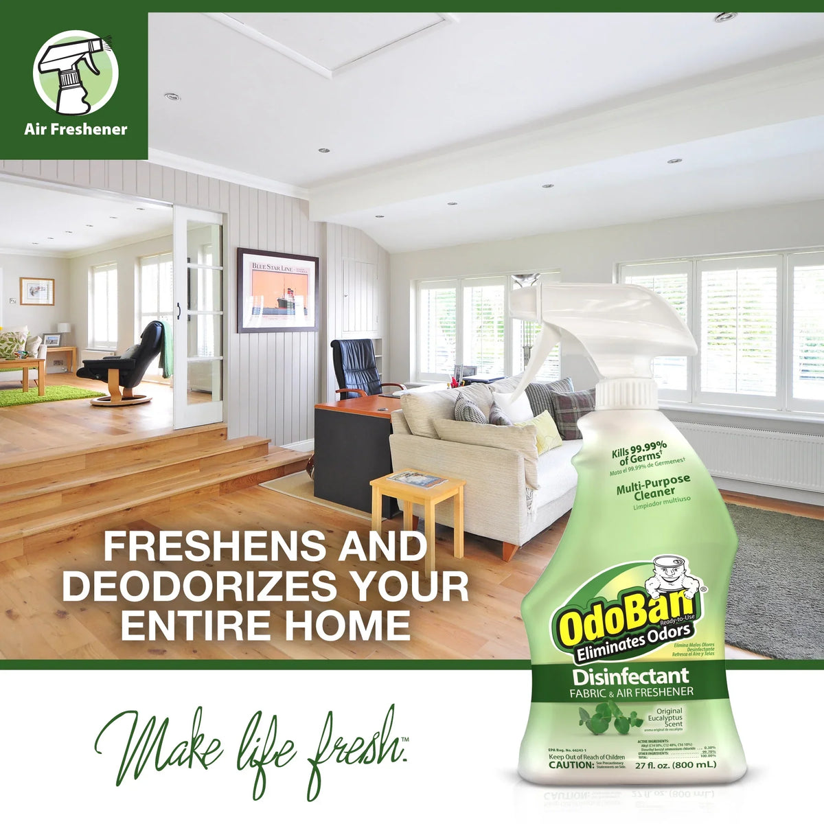 OdoBan Original Eucalyptus Scent Disinfectant Fabric & Air Freshener, 27 fl oz
