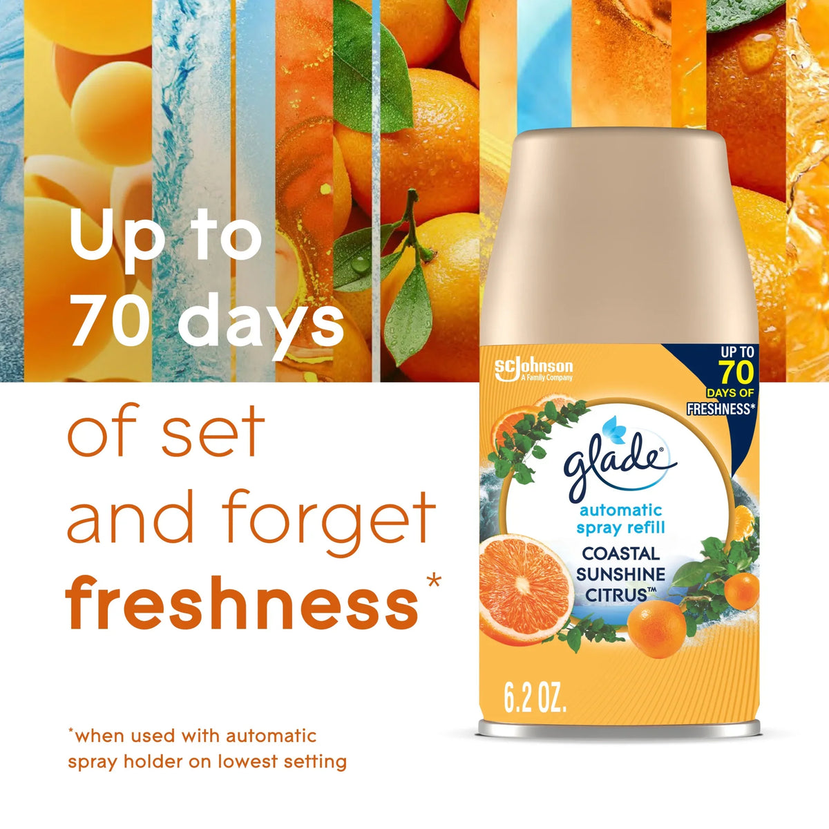 Glade Automatic Spray Refills, Air Freshener, Infused with Essential Oils, Coastal Sunshine Citrus, 6.2 oz, 2 Count
