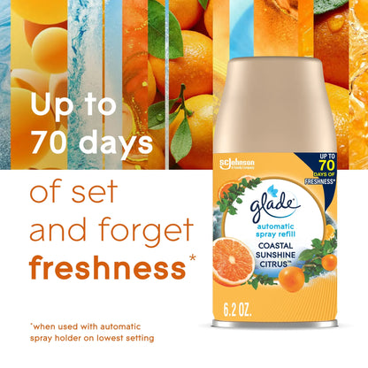 Glade Automatic Spray Refills, Air Freshener, Infused with Essential Oils, Coastal Sunshine Citrus, 6.2 oz, 2 Count