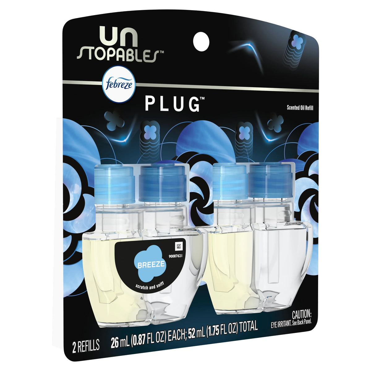 Febreze Unstoppables Plug Odor-Fighting Air Freshener, Breeze (2) .87 fl. oz. Oil Refills