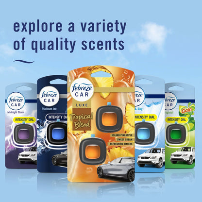 Febreze Car Air Freshener, Odor-Fighting Automotive Vent Clip, Tropical Blend Scent, 2 Count