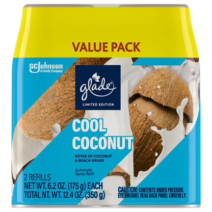 Glade Automatic Spray Air Freshener, Cool Coconut Limited Edition, 12.4 oz Total, 2 Refills