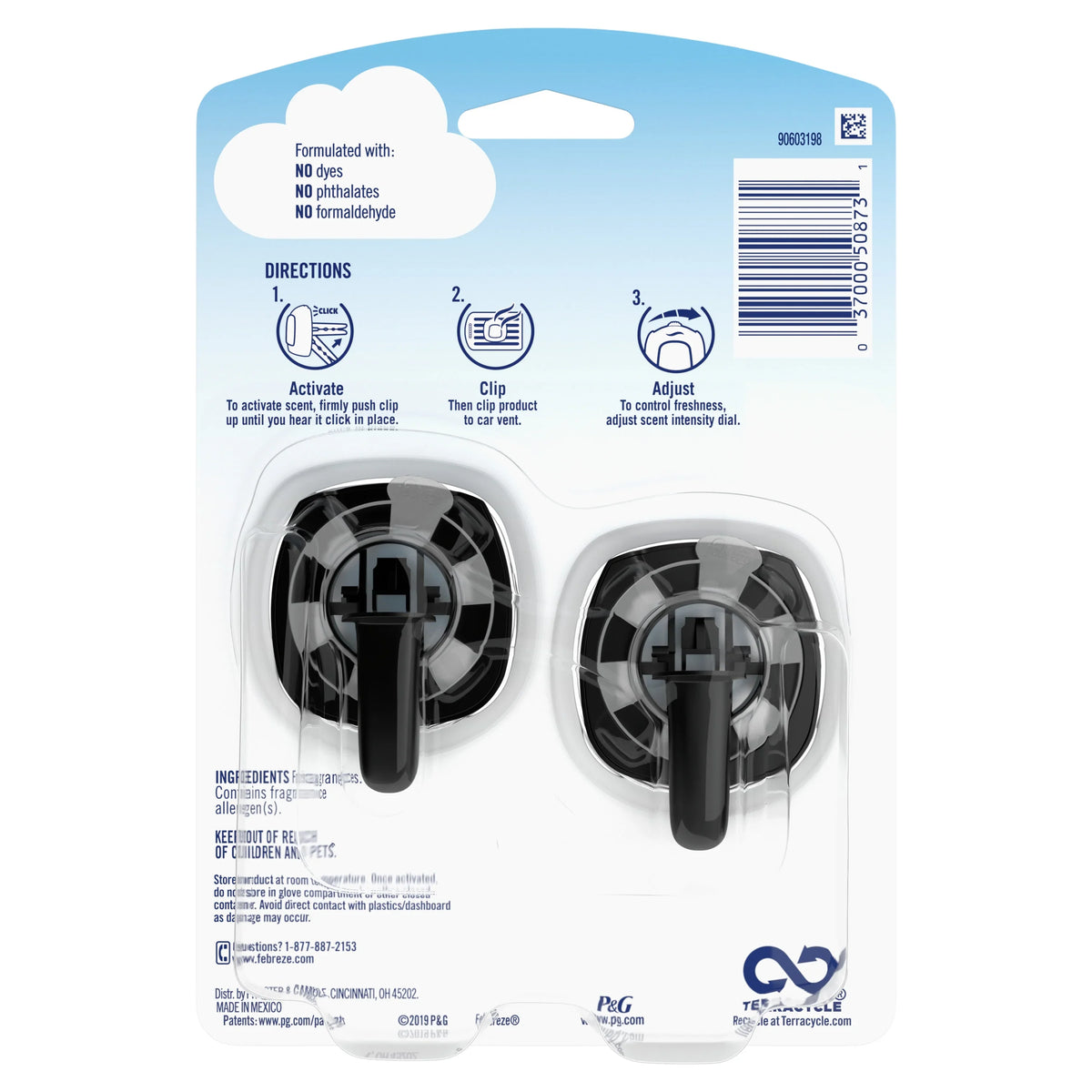 Febreze Car Odor-Eliminating Air Freshener, Ocean, 2 Ct