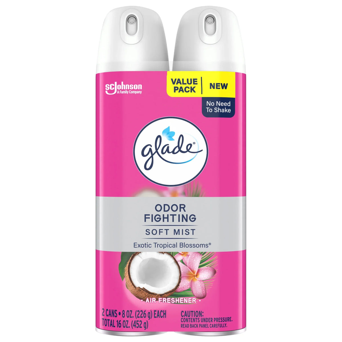 Glade Odor Fighting Fragrance Air Freshener Aerosol Spray Value Pack, Tropical Blossoms, 2 Count