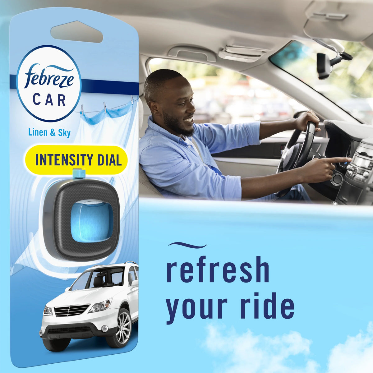 Febreze Car Air Freshener Vent Clip, Linen & Sky, 1 Count