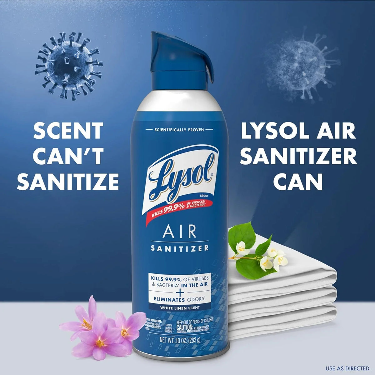Lysol Air Sanitizer Spray with Odor Eliminator for Home & Office, Sanitizing Spray, Air Freshener Alternative, White Linen Scent, 10 oz (Pack of 3)