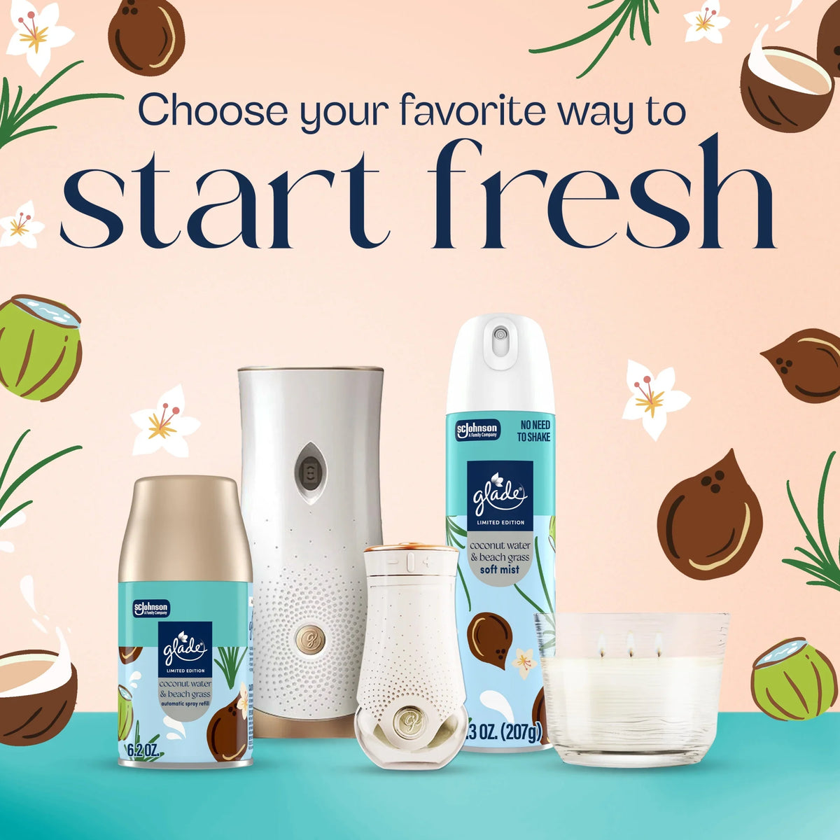 Glade® PlugIns®, Coconut Water & Beach Grass Scented Oil, 1.34 oz, 2 Count