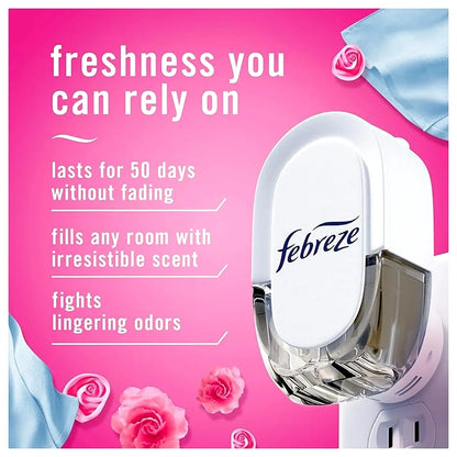 Febreze Plug In Air Fresheners, Downy April Fresh Scent, Odor Eliminator for Strong Odors, 1 Warmer + 2 Oil Refills