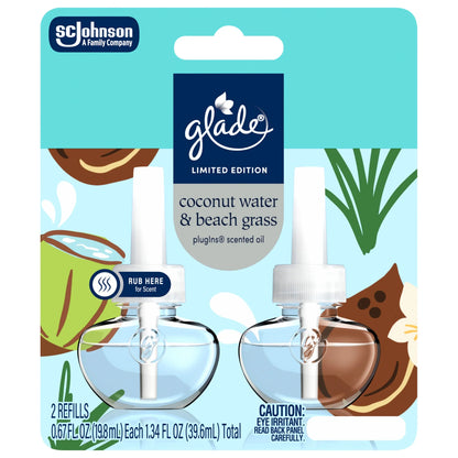 Glade® PlugIns®, Coconut Water & Beach Grass Scented Oil, 1.34 oz, 2 Count
