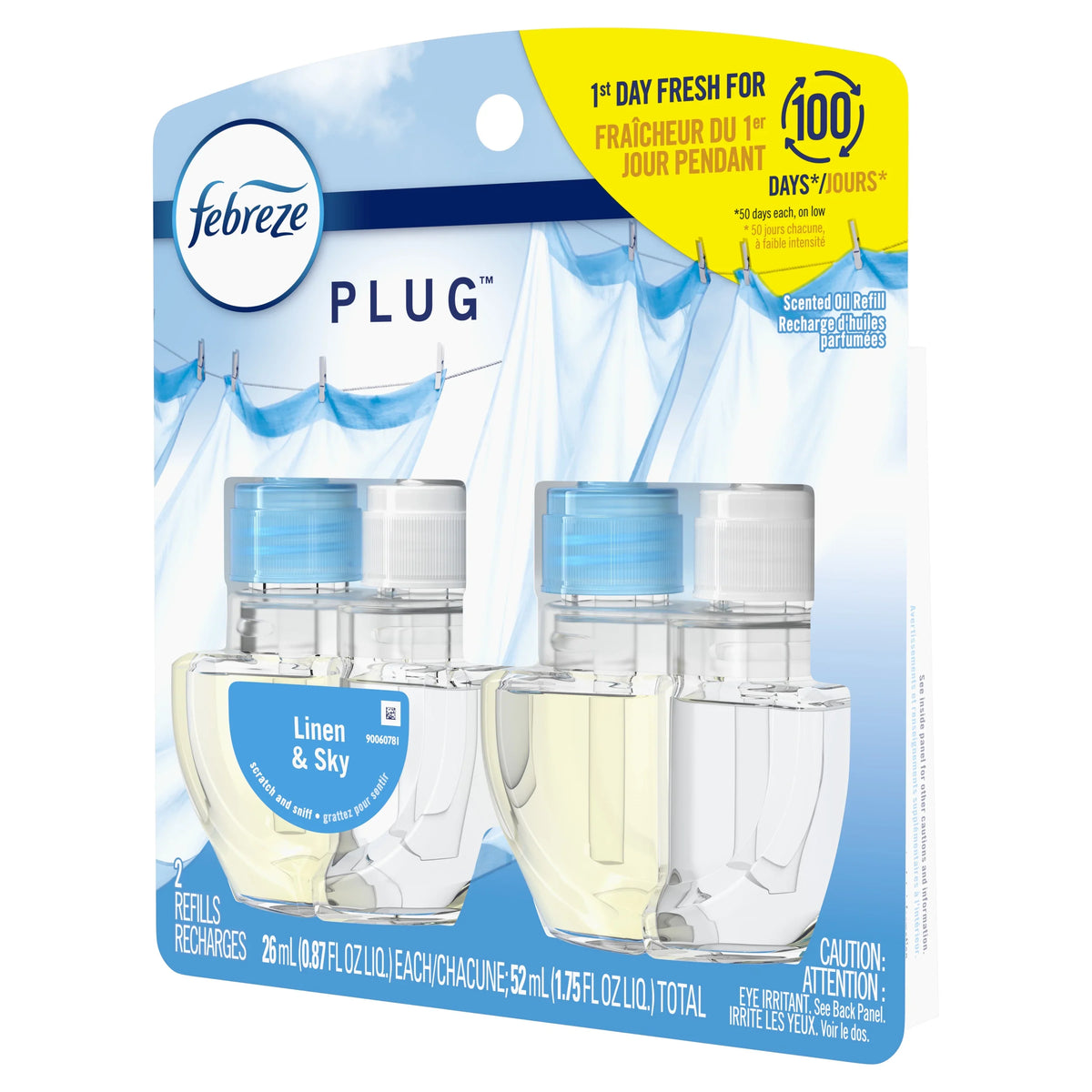(6 pack) Febreze Plug In Air Freshener, Odor-Fighting Scented Oil Refill, Linen & Sky, 2 Refills