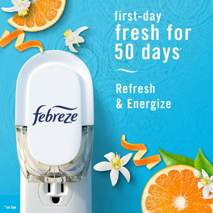 Febreze Plug In Air Freshener, Odor-Fighting Scented Oil Refill, Refresh & Energize, 2 Refill