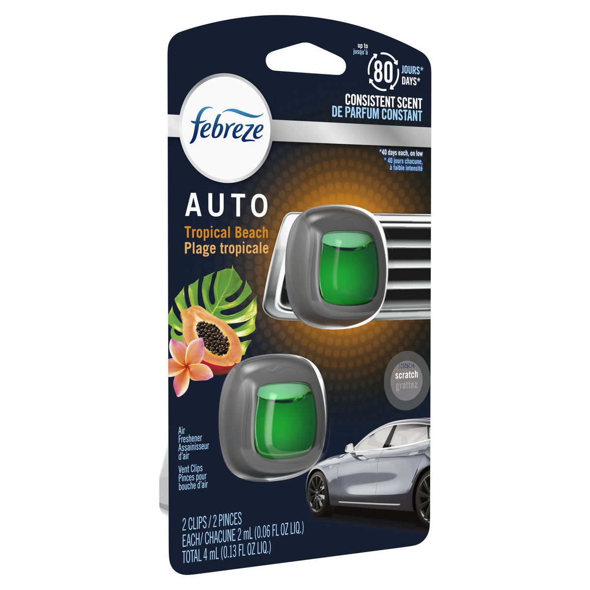 Febreze AUTO Air Freshener Vent Clip Tropical Breeze Scent, .06 oz Car Vent Clip, Pack of 2