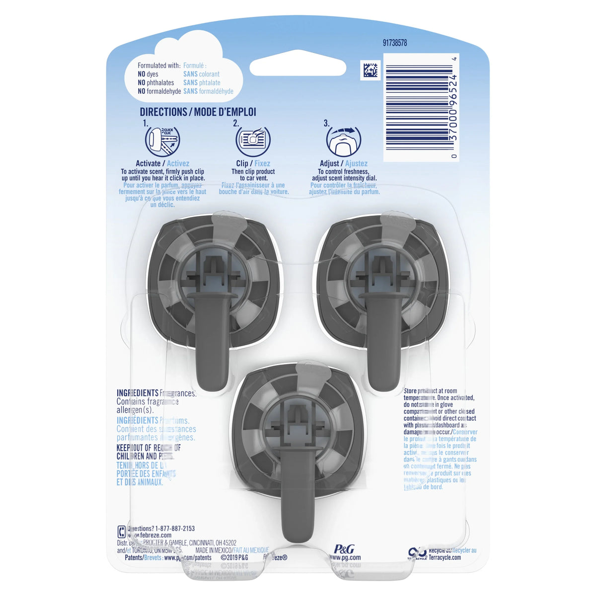 Febreze Car Odor Eliminating Air Freshener, Linen and Sky, 3 Count