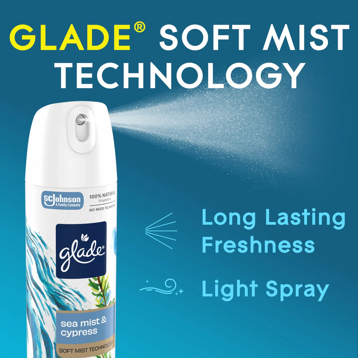 Glade® Soft Mist Air Freshener Room Spray, Sea Mist & Cypress, 7.3oz., 1 Count