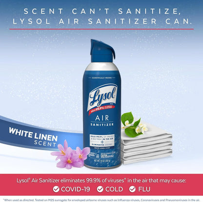 Lysol Air Sanitizer Spray, For Air Sanitization and Odor Elimination, White Linen Scent, 10 Fl. Oz (Pack of 3)