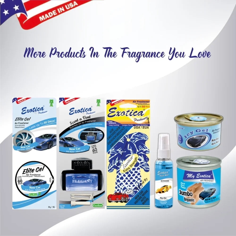 Exotica Car Air Freshener | Spill-proof Can | Organic | For Home & Auto | Long Lasting Freshness | (Pack of 12) (New Car)