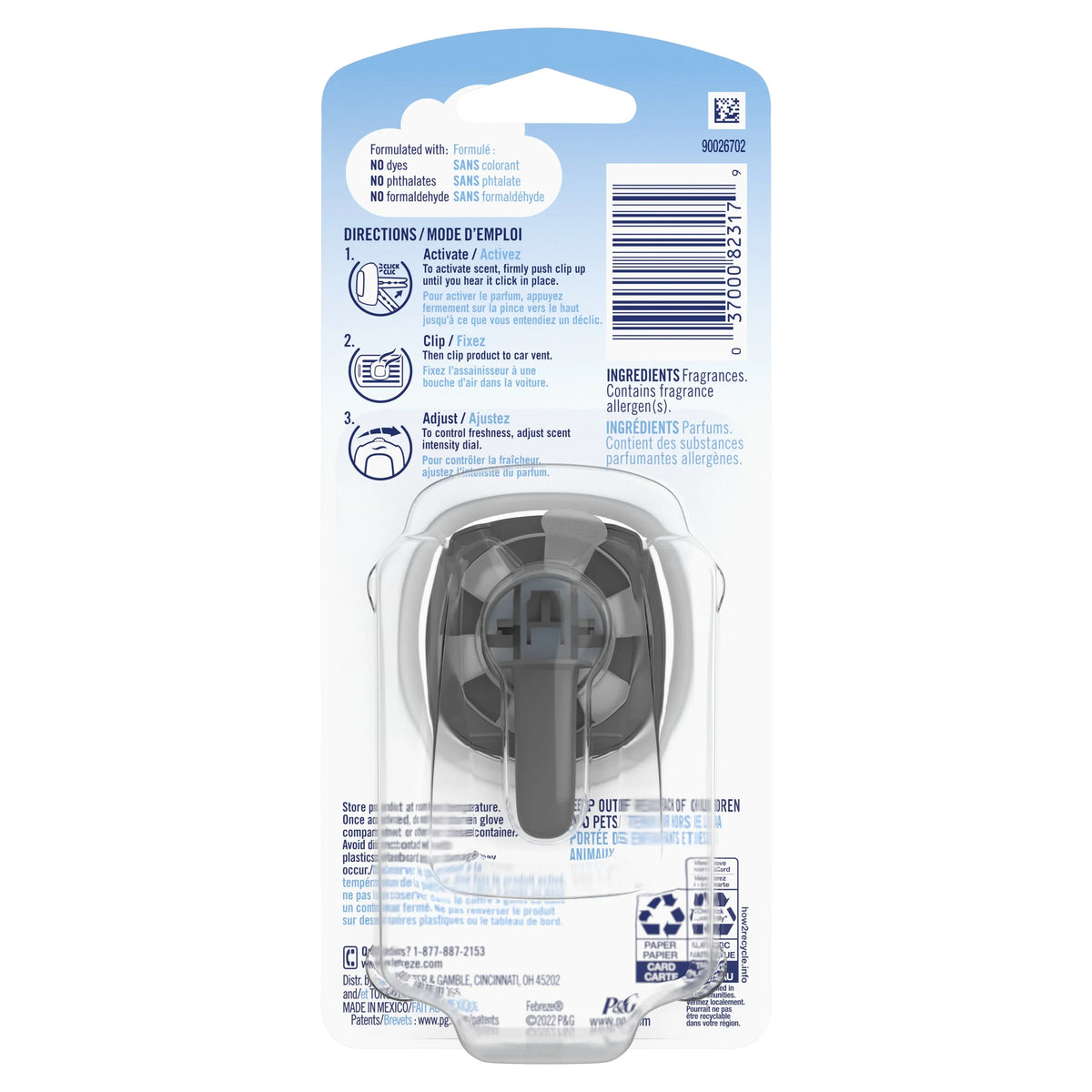 Febreze Car Odor-Fighting Air Freshener Vent Clip, Linen & Sky, 1 count