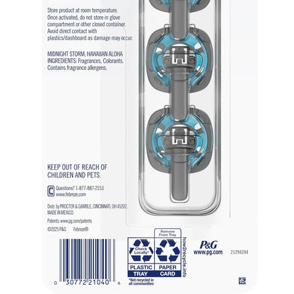 Febreze Car Air Freshener Vent Clips, Midnight Storm and Hawaiian Aloha, 5 ct.