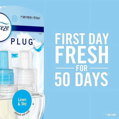 Febreze Fade Defy PLUG Air Freshener & Odor Fighting Starter Kit Linen & Sky Scent Oil Refill 1 pk