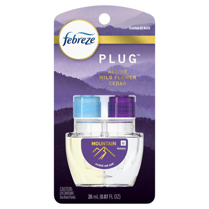 Febreze Odor-Eliminating Plug Air Freshener Refill, Alpine Wildflower Cedar Scent, 0.87 fl oz