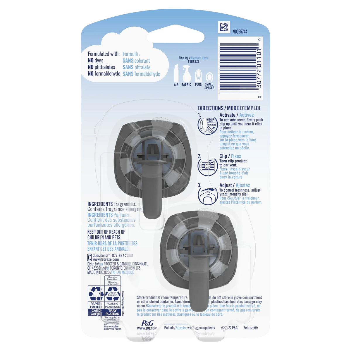 Febreze AUTO Air Freshener Vent Clip Laundry Fresh Scent, .06 oz Car Vent Clip, Pack of 2