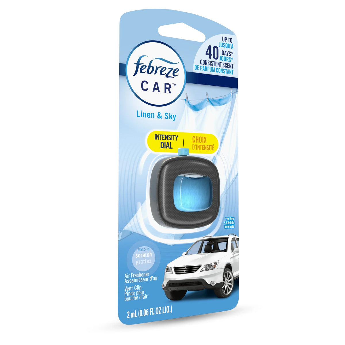 Febreze Car Air Freshener Vent Clip, Linen & Sky, 1 Count