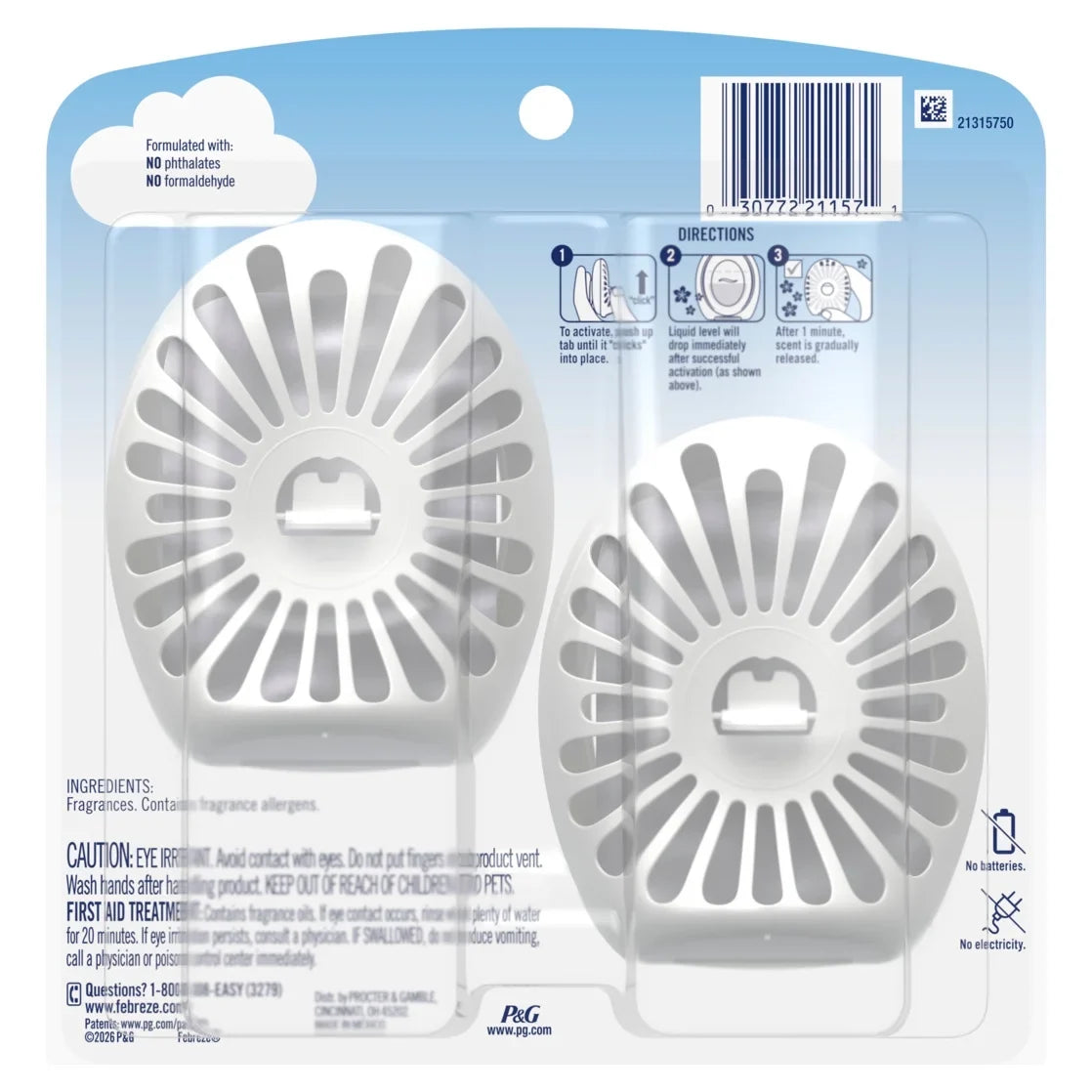 Febreze Bathroom Air Freshener, Odor-Fighting, Lilac, 2ct
