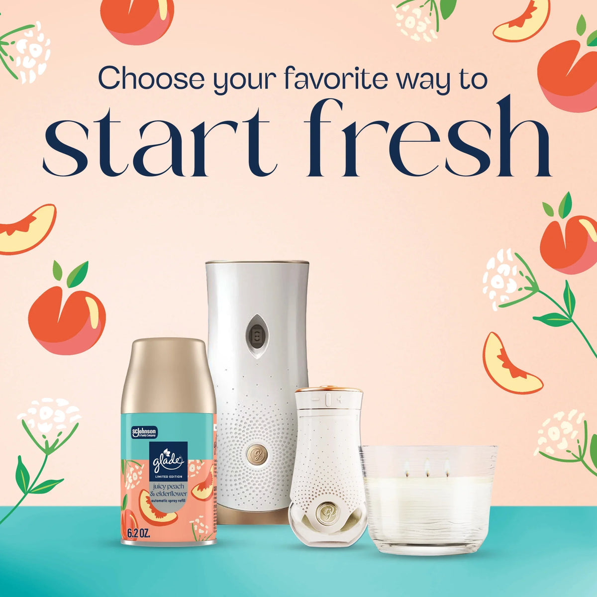 Glade® PlugIns®, Juicy Peach & Elderflower, Large Auto refills, 12.4 oz, 2 Count