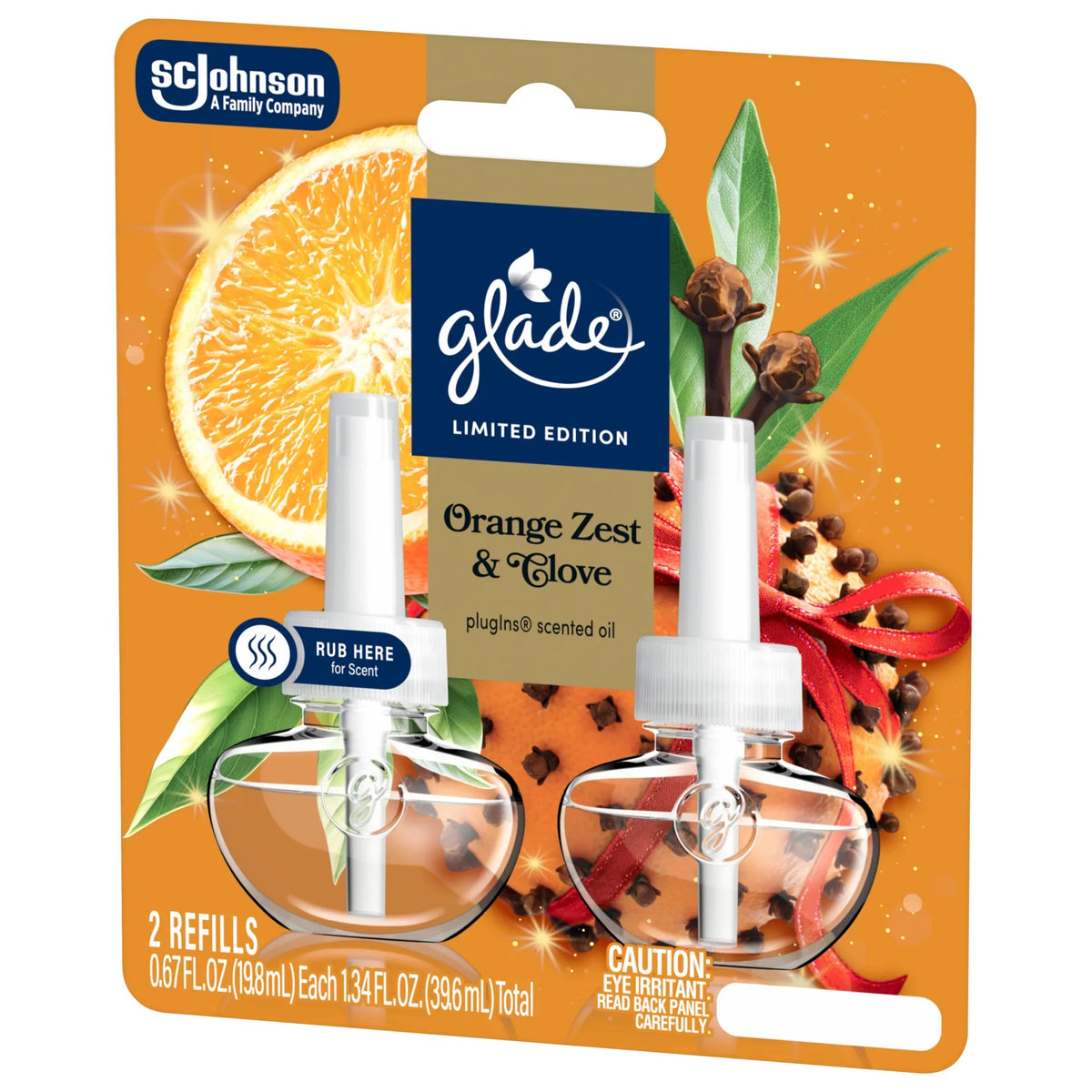 Glade® PlugIns® Refills Air Freshener, Christmas Stocking Stuffer Orange Zest & Clove, 1.34oz., 2 Count