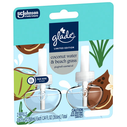 Glade® PlugIns®, Coconut Water & Beach Grass Scented Oil, 1.34 oz, 2 Count