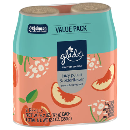 Glade® PlugIns®, Juicy Peach & Elderflower, Large Auto refills, 12.4 oz, 2 Count