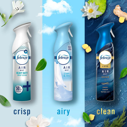 Febreze Air Mist Spray, Heavy Duty, Ocean, Linen & Sky, 8.1oz, 3 Count